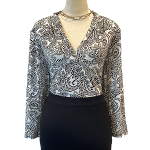 Charter Club Paisley V-Neck 3/4 Sleeve Polyester Shirt